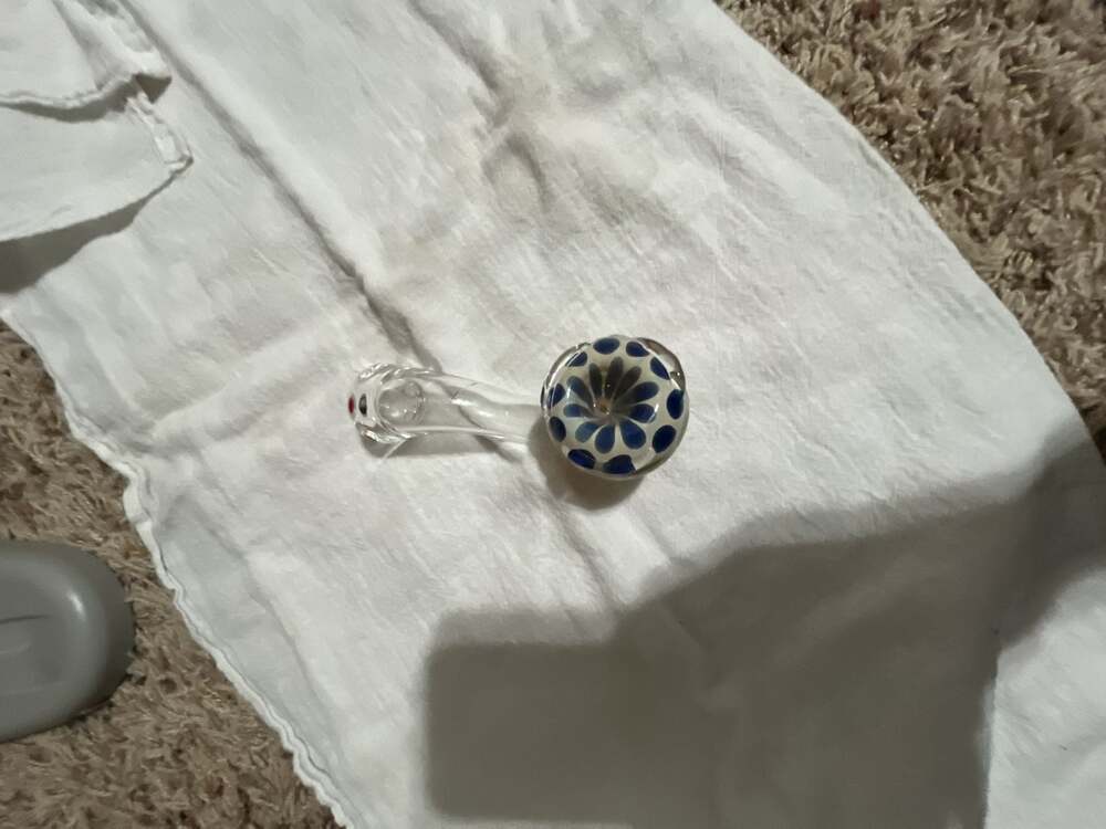 Hand Blown Glass Spoon Piece with Multicolor Polka Dot Pattern